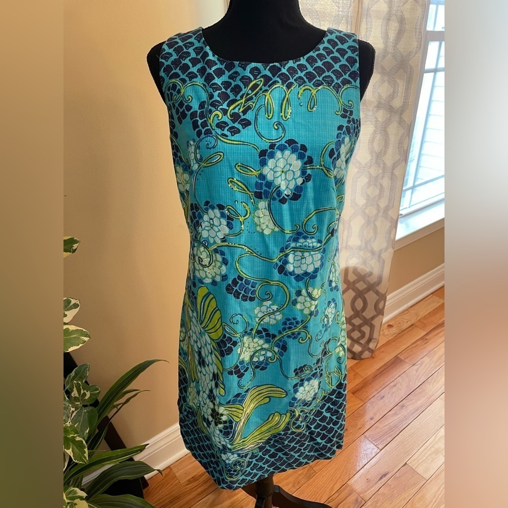 LILLY PULITZER Stephanie Koi Fish Print Sleeveless Sheath Dress Womens Sz 4 READ